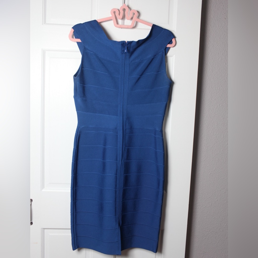 Herve Leger Icon Crossover Bodycon Dress, Royal Blue Size L - Picture 4 of 5